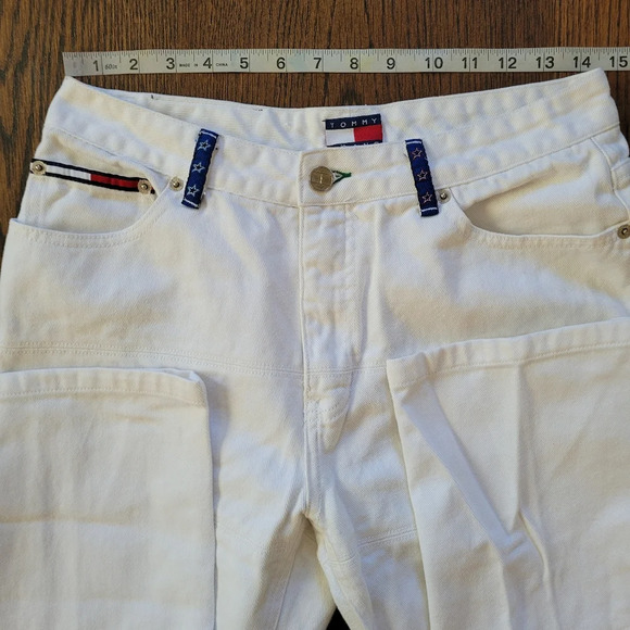 Tommy Hilfiger RARE Vintage 90's White Straight Jeans with Fringe Size Junior 9 - Picture 6 of 11